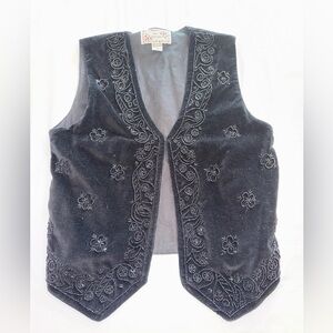 Vintage New Directions Black Beaded Cotton Vest
